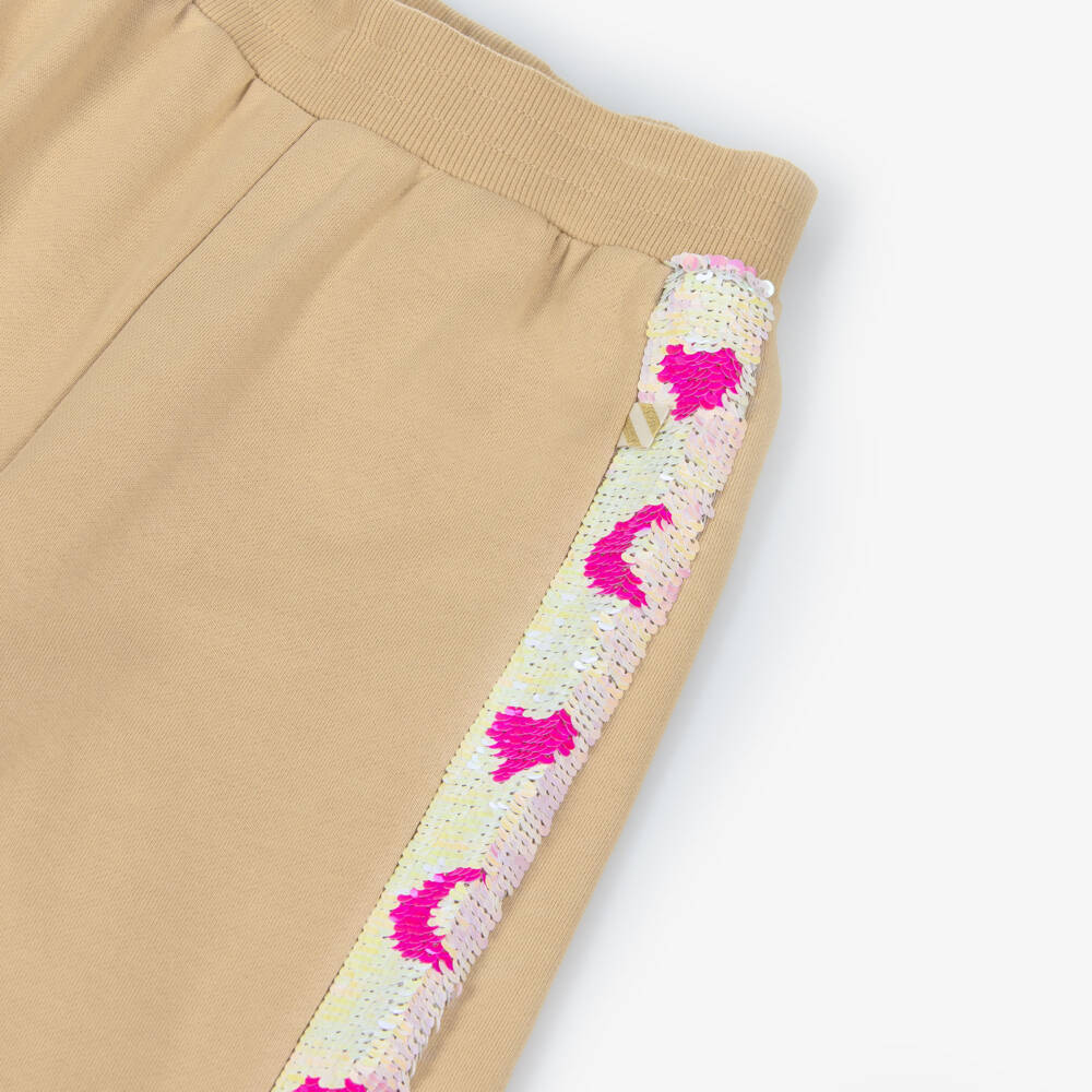 Billieblush-Girls Beige Cotton Sequin Joggers | Childrensalon Outlet