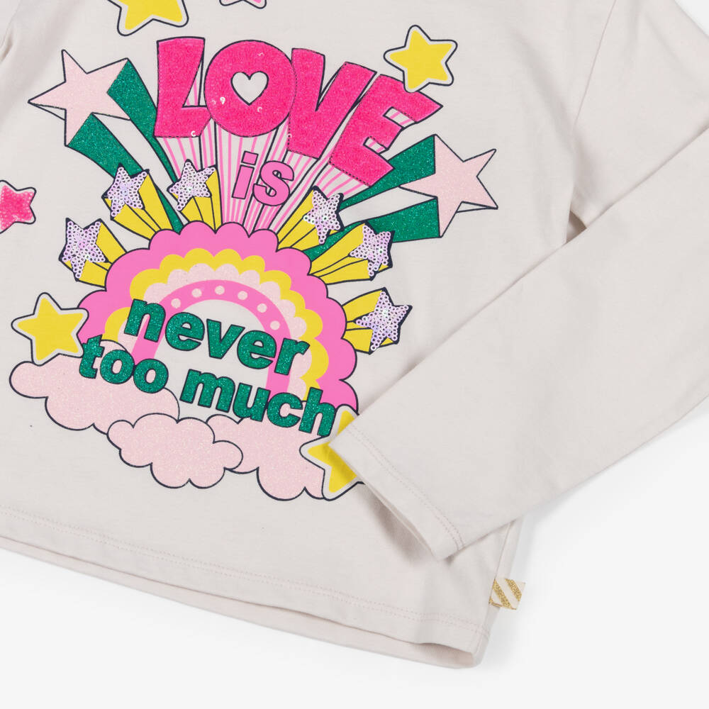 Billieblush-Girls Beige Cotton Slogan Top | Childrensalon Outlet