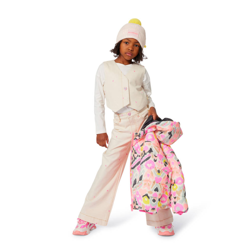 Billieblush-Girls Beige Flared Denim Jeans with Embroidered Hearts | Childrensalon Outlet
