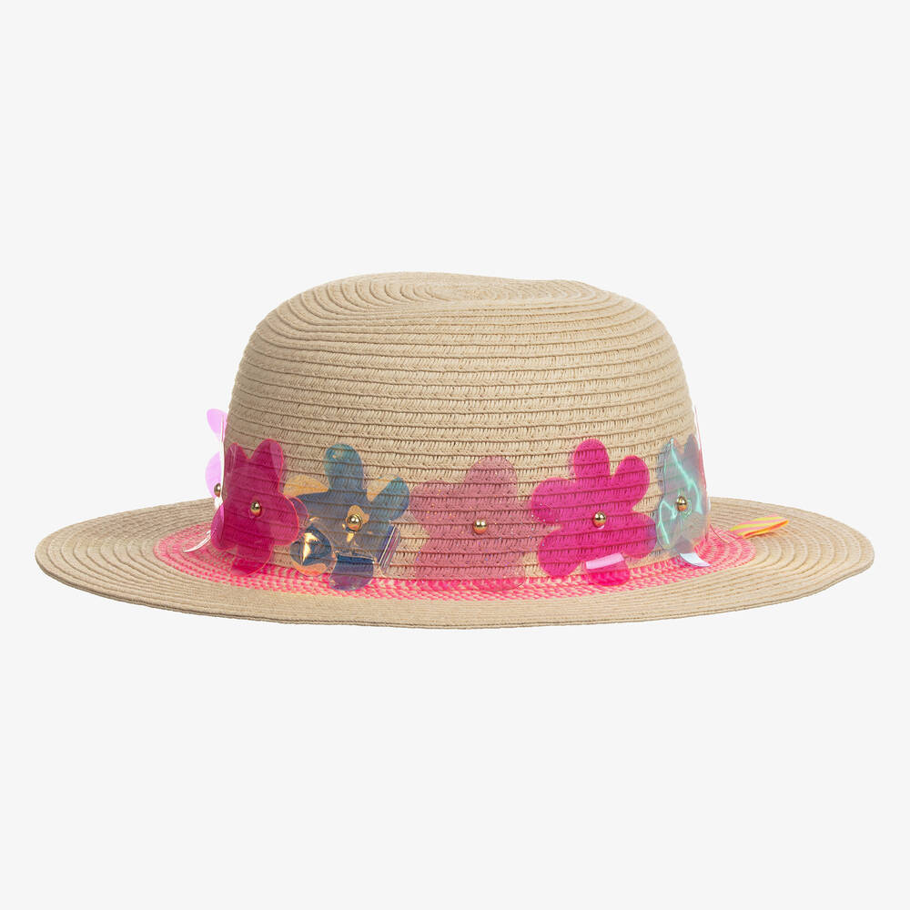 Billieblush-Girls Beige Flower Straw Sun Hat | Childrensalon Outlet