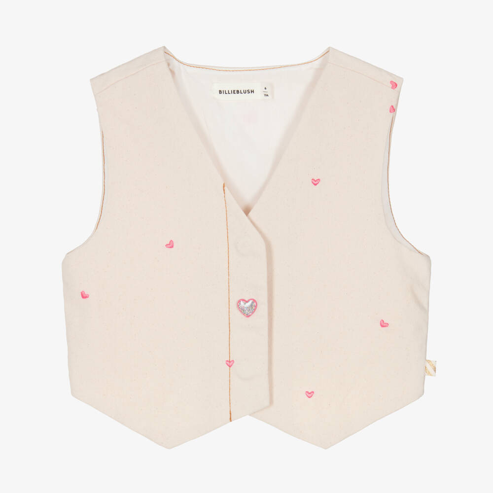 Billieblush-Girls Beige Heart Denim Waistcoat | Childrensalon Outlet