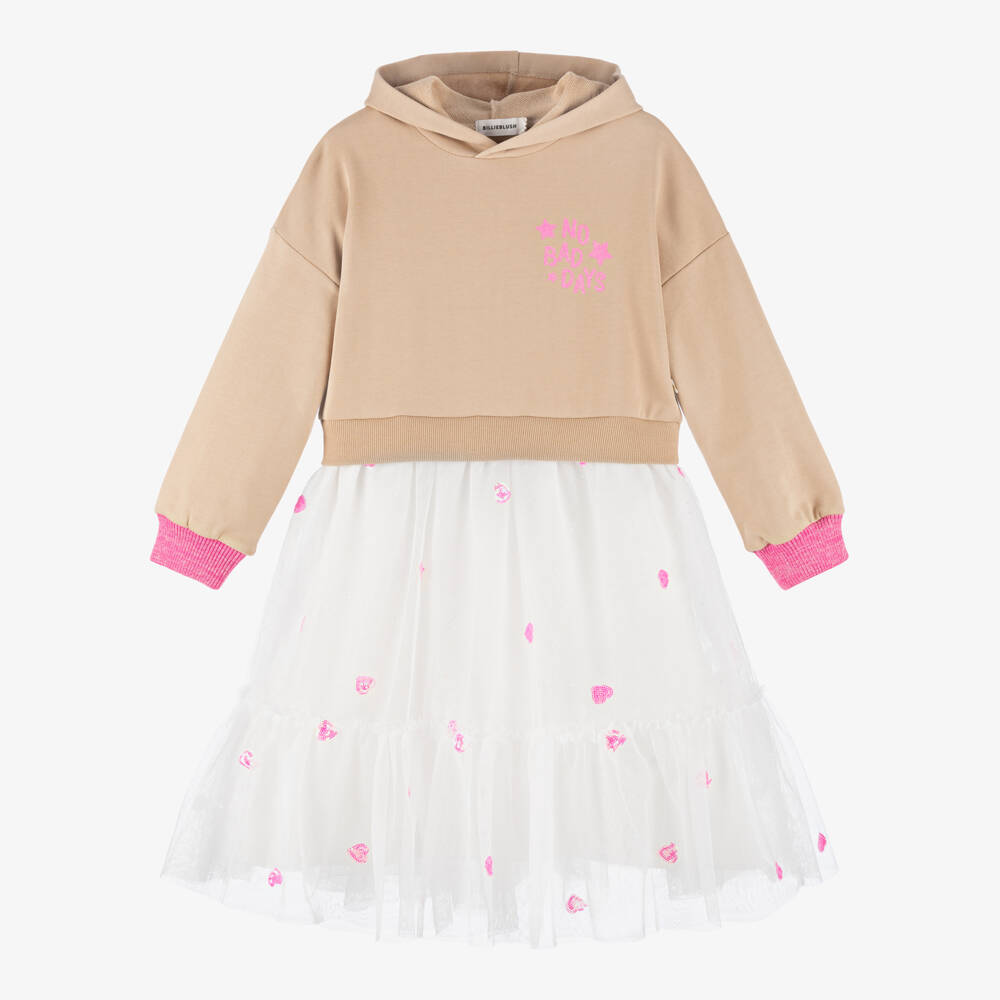 Billieblush-Платье с капюшоном из бежевого тюля для девочек | Childrensalon Outlet