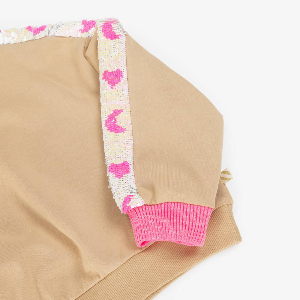 Billieblush-Бежевая хлопковая толстовка с пайетками для девочек | Childrensalon Outlet