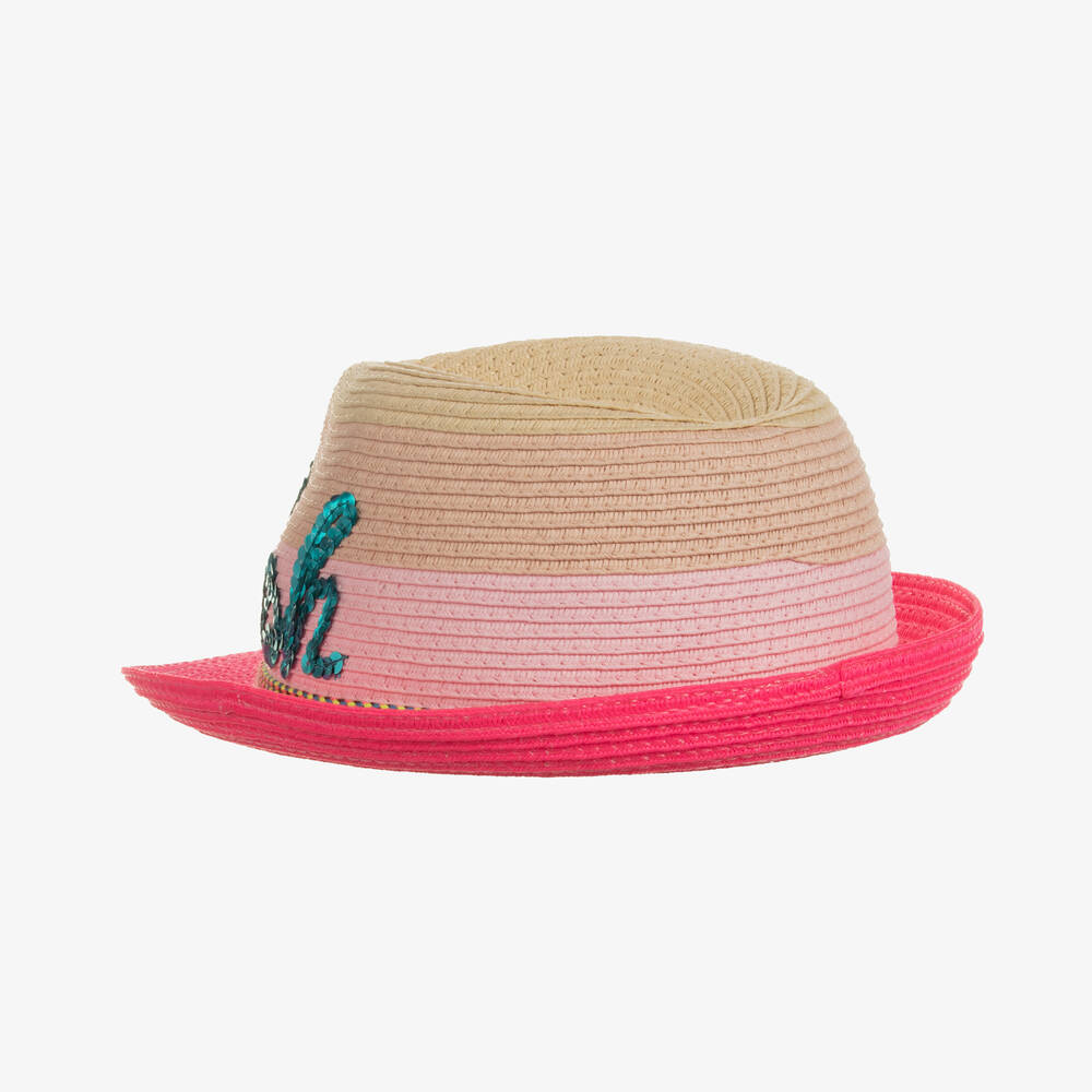 Billieblush Girls Beige Pink Straw Trilby Hat
