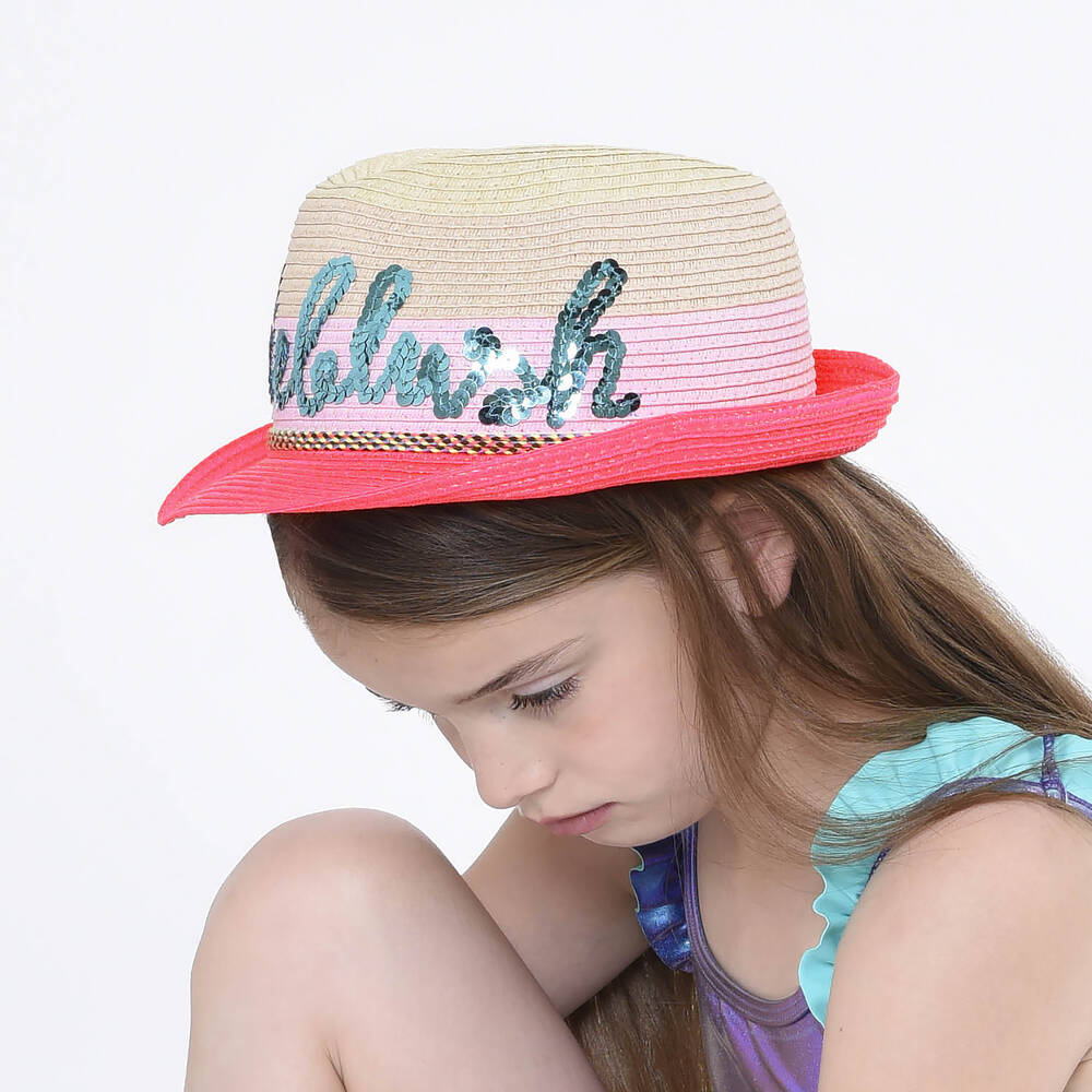 Billieblush-Girls Beige & Pink Straw Trilby Hat | Childrensalon Outlet