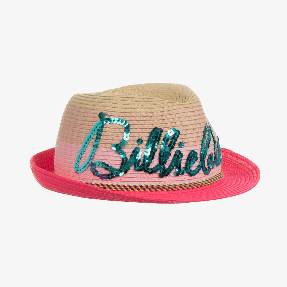 Billieblush - Girls Beige & Pink Straw Trilby Hat | Childrensalon