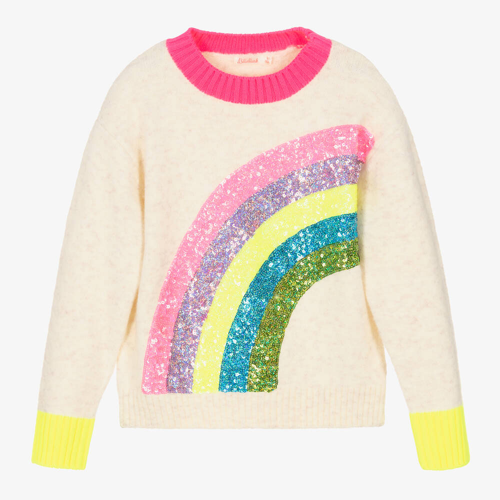 Billieblush - Бежевый свитер с радугой из пайеток | Childrensalon