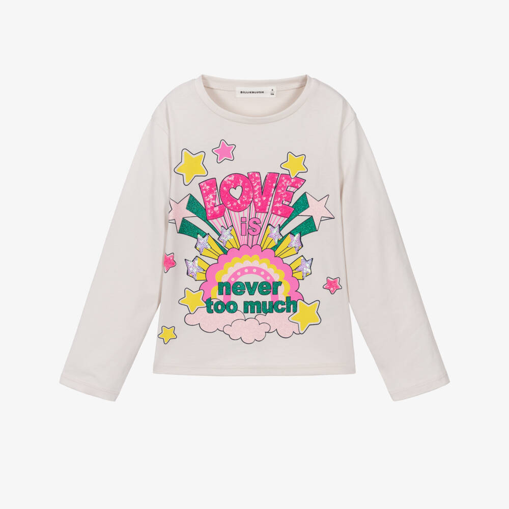 Billieblush-Бежевая хлопковая футболка с надписью для девочек | Childrensalon Outlet