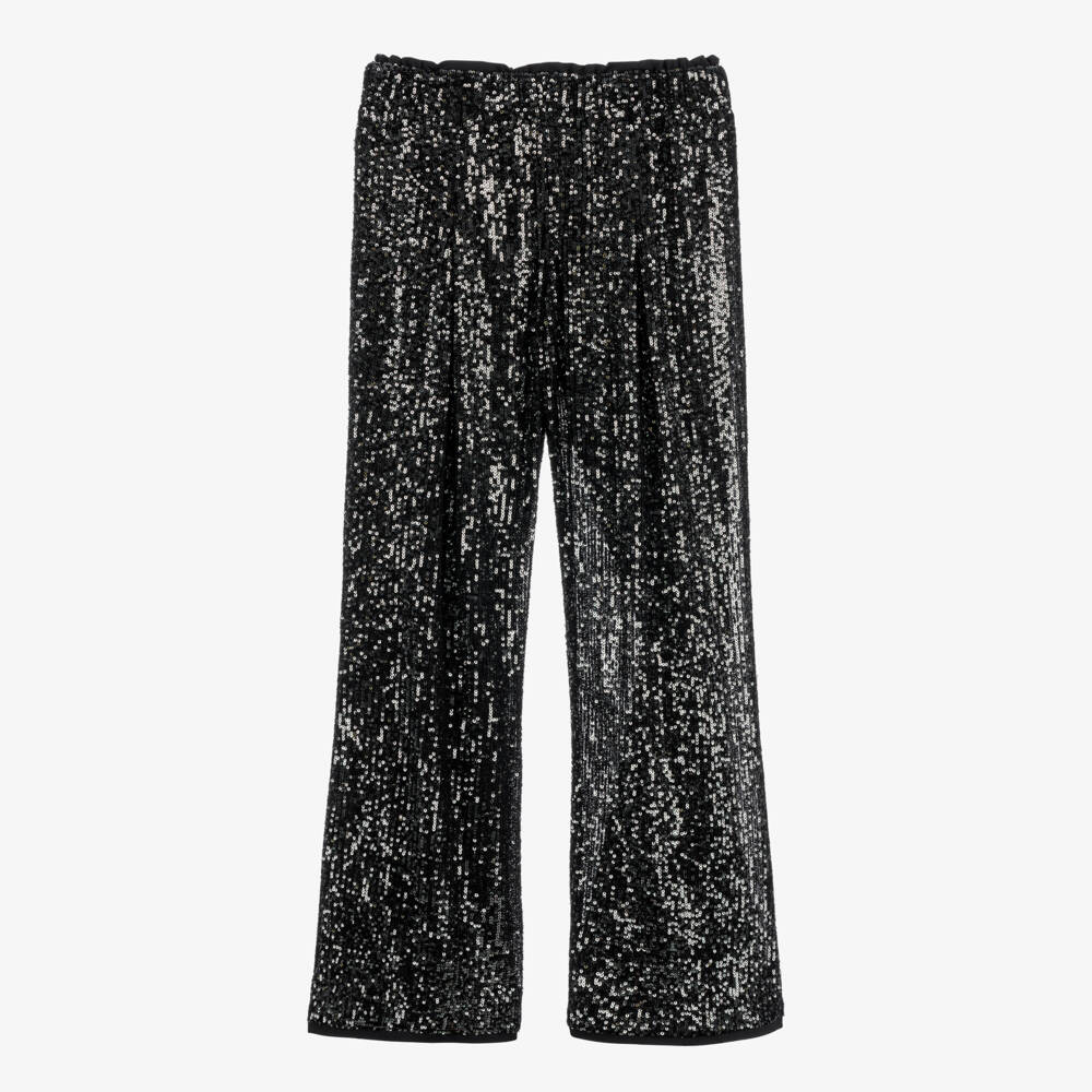Billieblush-Girls Black Sequinned Wide-Leg Trousers | Childrensalon Outlet