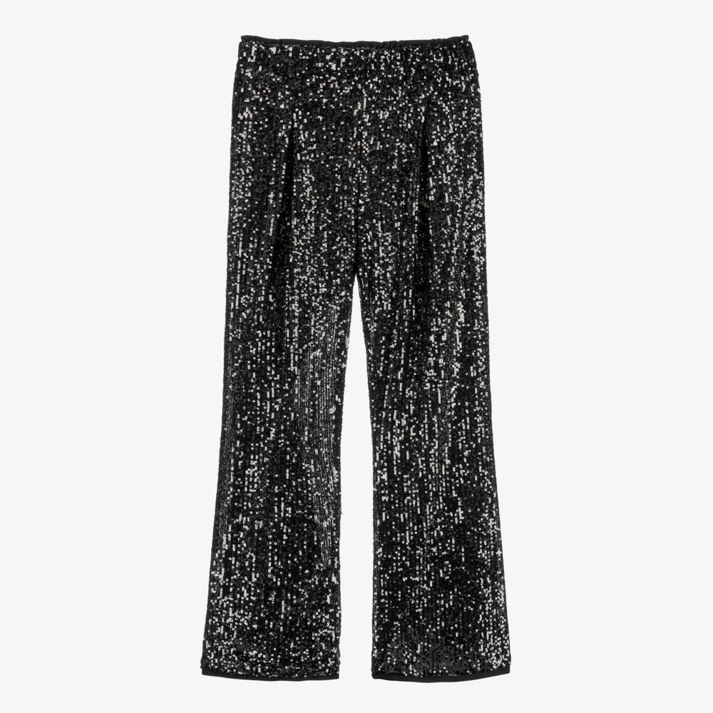 Billieblush-Girls Black Sequinned Wide-Leg Trousers | Childrensalon Outlet