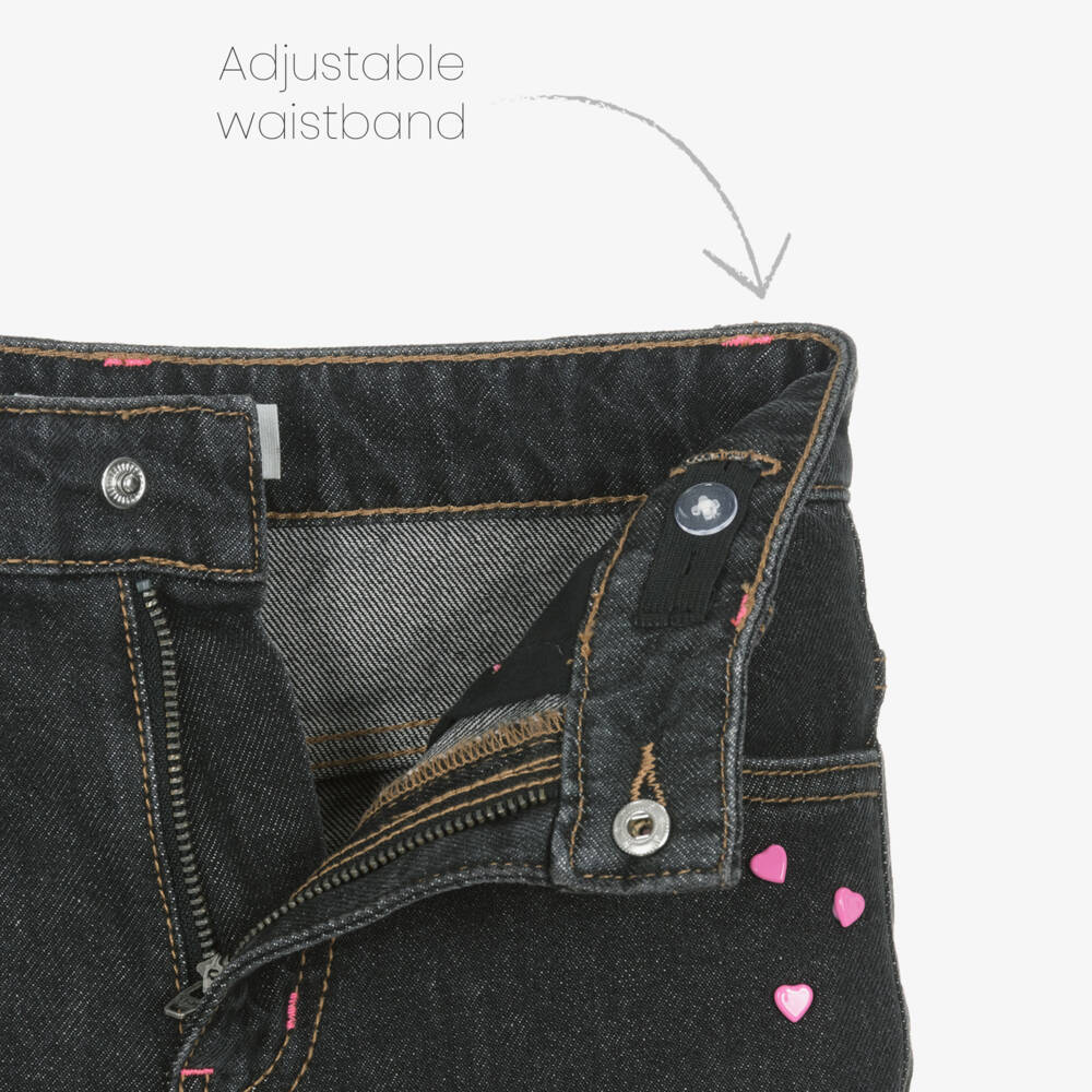 Billieblush-Girls Black Wide-Leg Heart Jeans | Childrensalon Outlet