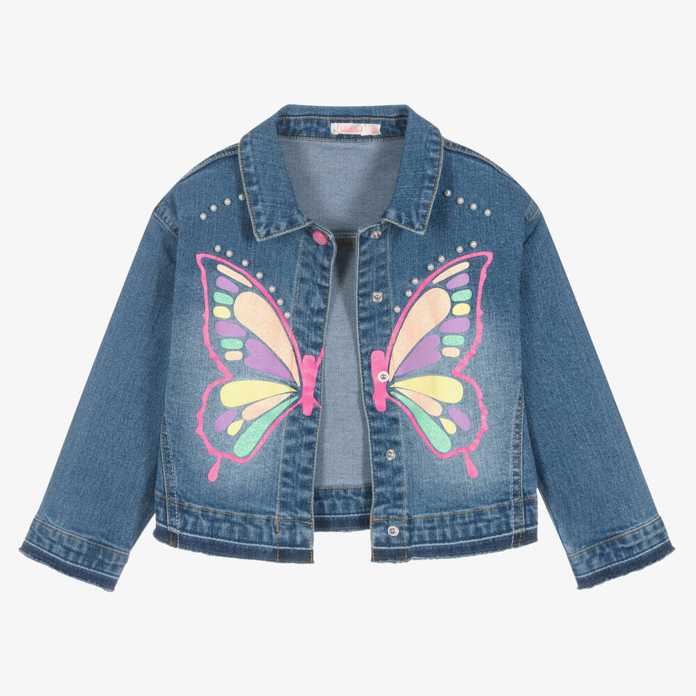 Billieblush-Girls Blue Butterfly Denim Jacket | Childrensalon Outlet