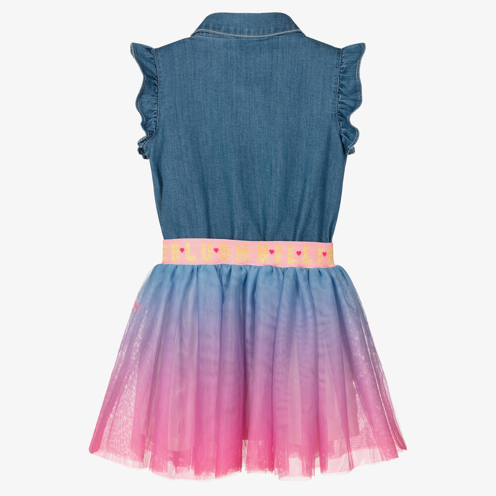Billieblush-Girls Blue Chambray & Tulle Dress | Childrensalon Outlet