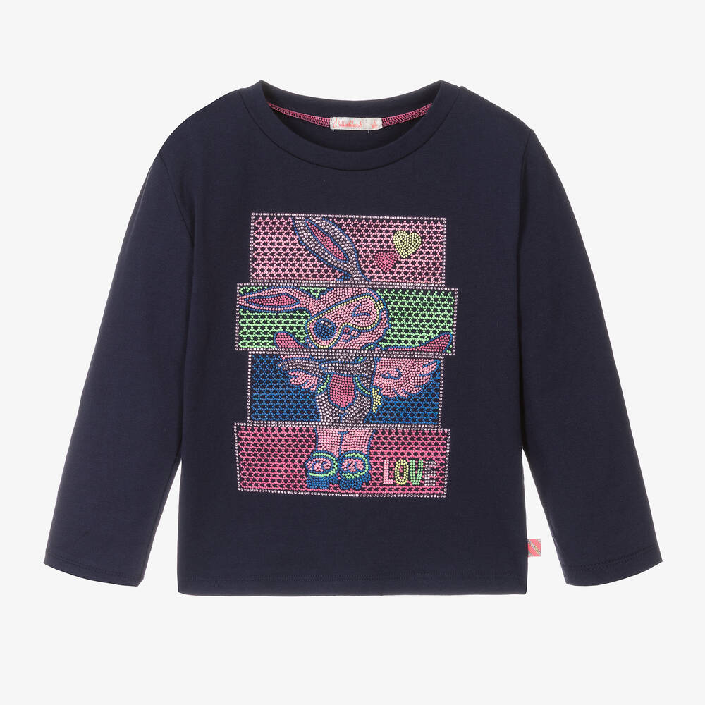 Billieblush - Haut bleu en coton à imprimé lapin | Childrensalon