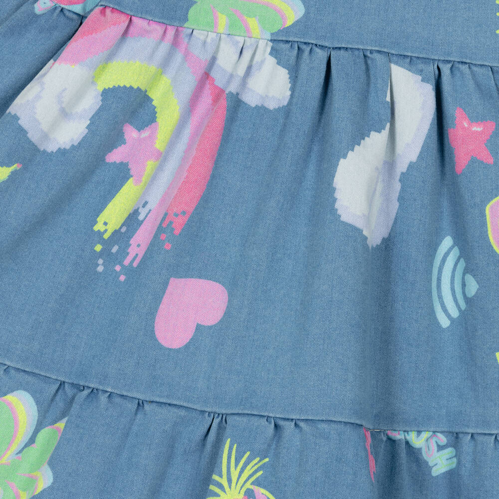 Billieblush-Голубое платье из хлопкового шамбре с принтом | Childrensalon Outlet