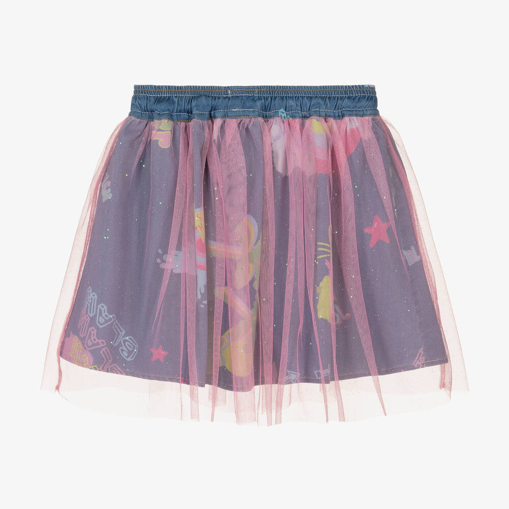 Billieblush-Girls Blue Cotton Chambray Tulle Skirt | Childrensalon Outlet