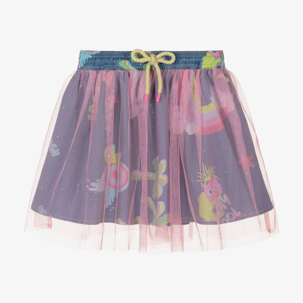 Billieblush - Girls Blue Cotton Chambray Tulle Skirt | Childrensalon