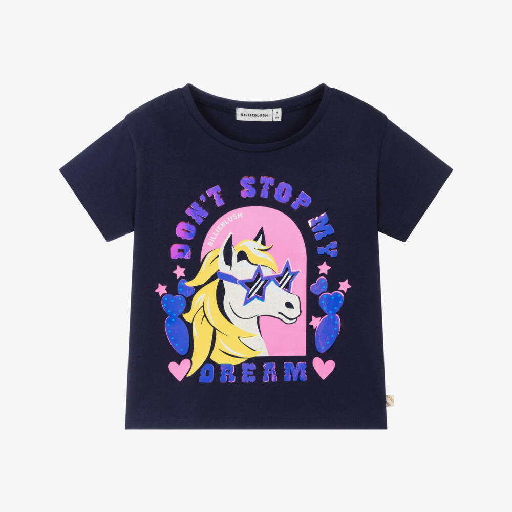 Billieblush-Girls Blue Cotton 'Don't Stop My Dream' Pony T-Shirt | Childrensalon Outlet