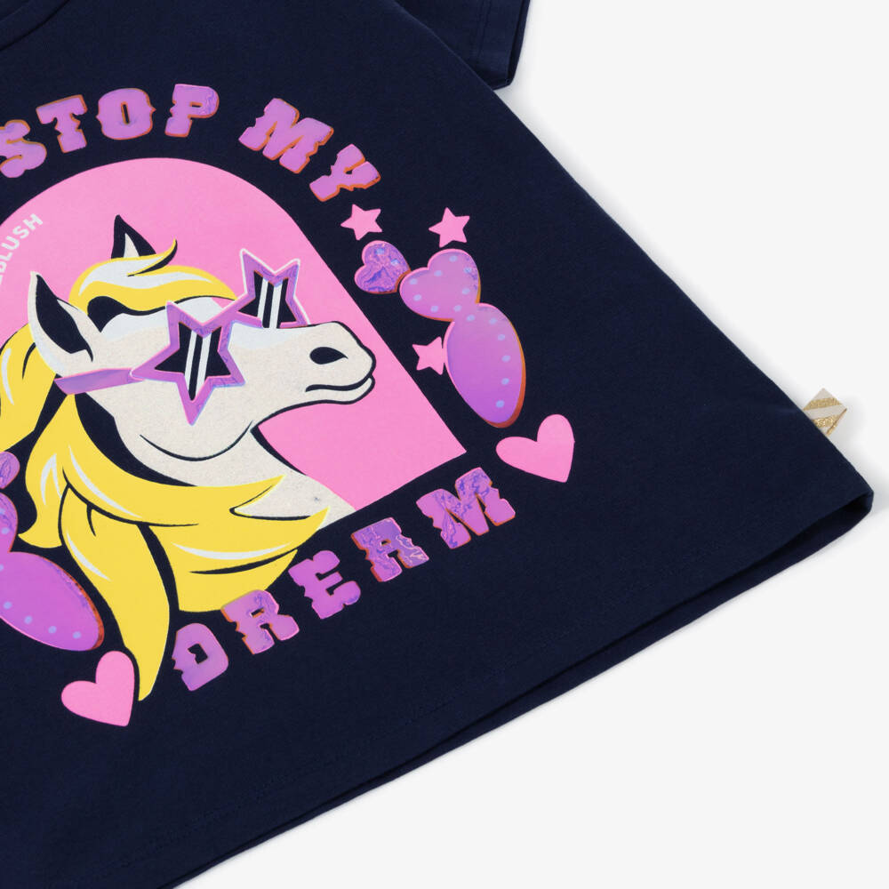 Billieblush-Girls Blue Cotton 'Don't Stop My Dream' Pony T-Shirt | Childrensalon Outlet