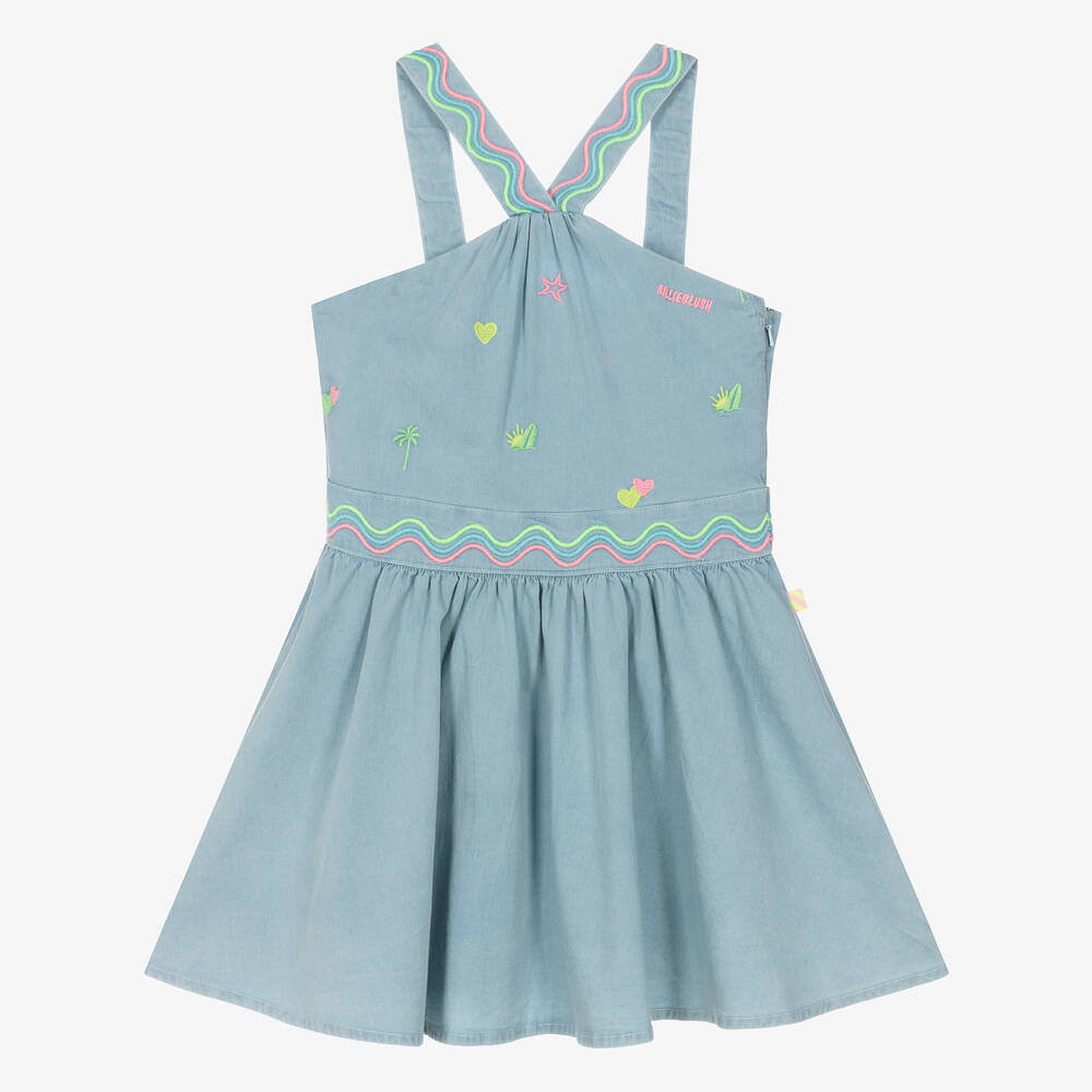 Billieblush-Girls Blue Cotton Embroidered Dress | Childrensalon Outlet