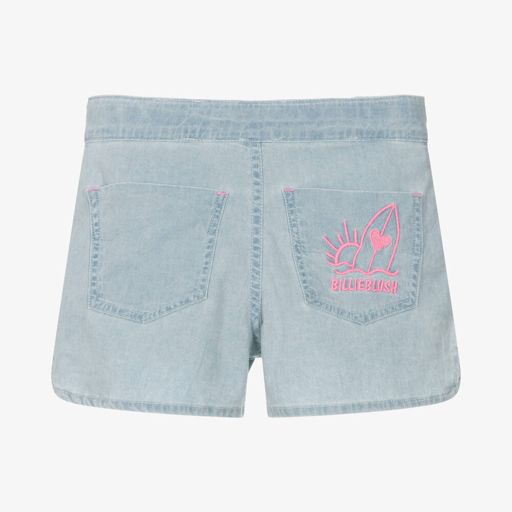 Billieblush-Girls Blue Cotton Embroidered Shorts | Childrensalon Outlet