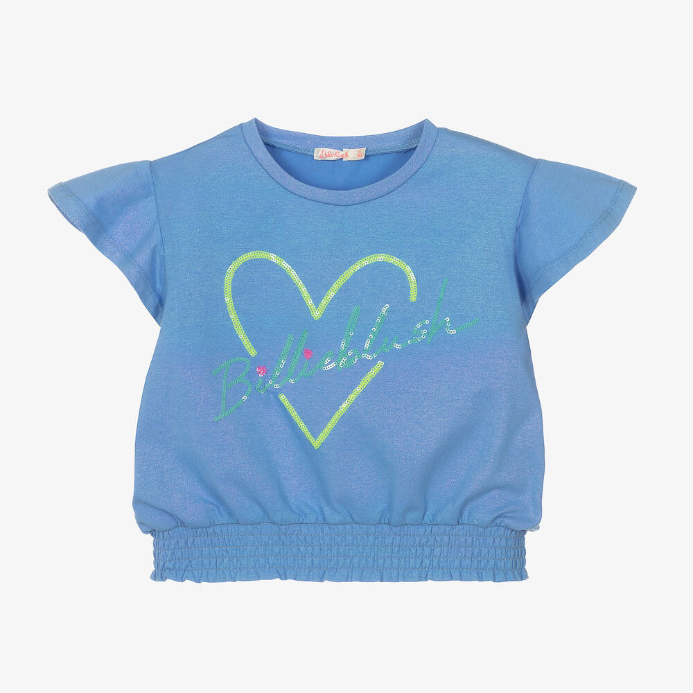 Billieblush - Girls Blue Cotton Glitter Heart T-Shirt