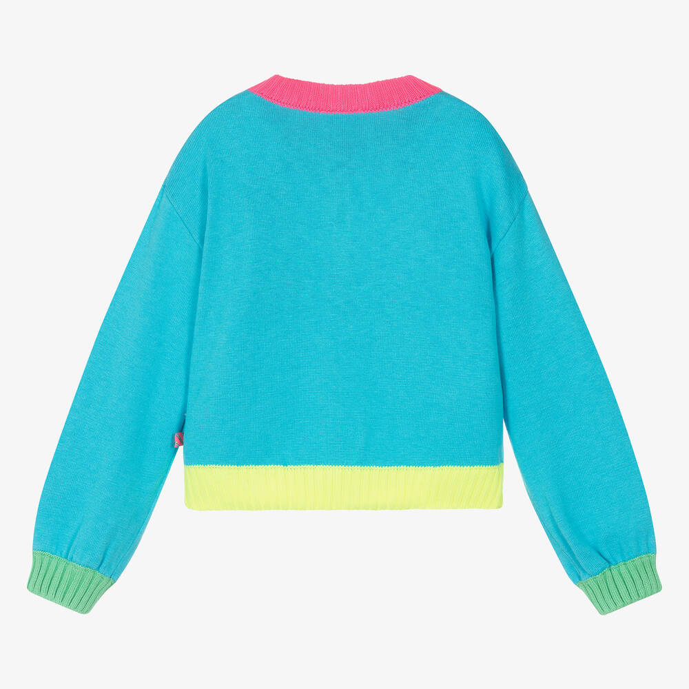 Billieblush-كارديغان مزيج قطن محبوك لون أزرق للبنات | Childrensalon Outlet