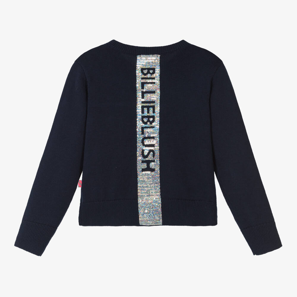 Billieblush-كارديغان قطن محبوك مزين بترتر لون كحلي للبنات | Childrensalon Outlet