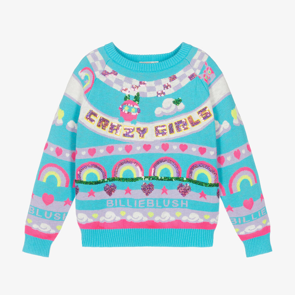 Billieblush - Girls Blue Cotton Knitted Sweater | Childrensalon