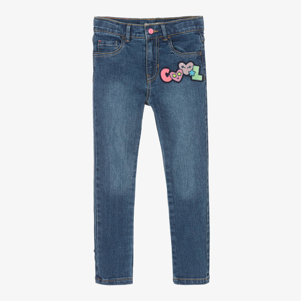 Billieblush - Girls Blue Cotton Slogan Patch Jeans  | Childrensalon