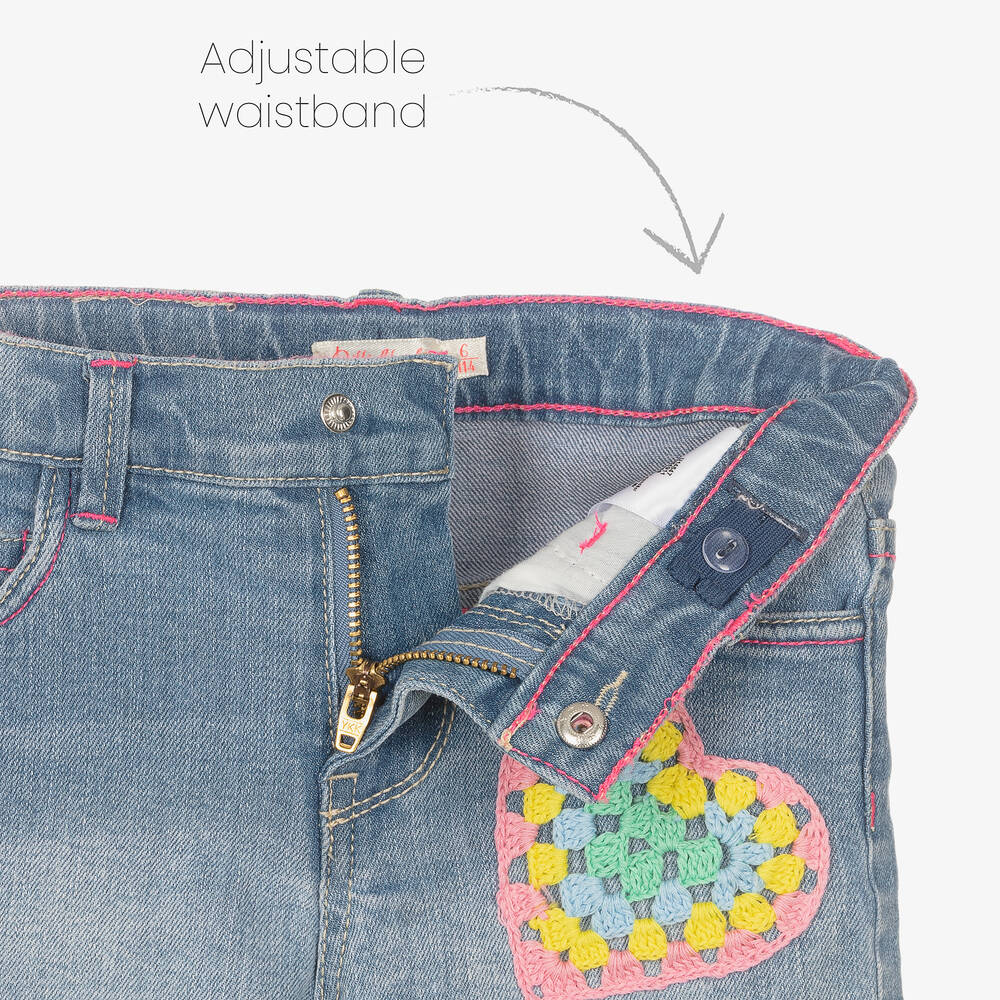 Billieblush-Girls Blue Crochet Heart Denim Shorts | Childrensalon Outlet