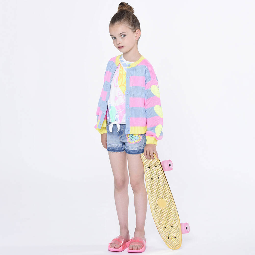 Billieblush-Girls Blue Crochet Heart Denim Shorts | Childrensalon Outlet