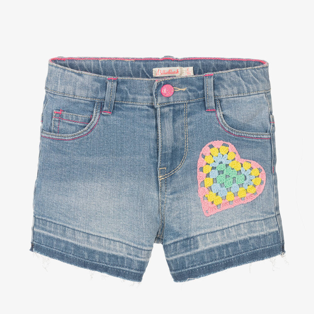 Billieblush - Blaue Jeans-Shorts mit Häkelherz | Childrensalon