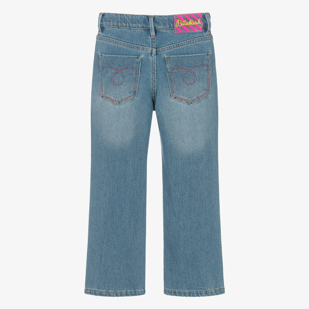 Billieblush-جينز قطن دنيم لون أزرق مزين بديامنتي للبنات | Childrensalon Outlet