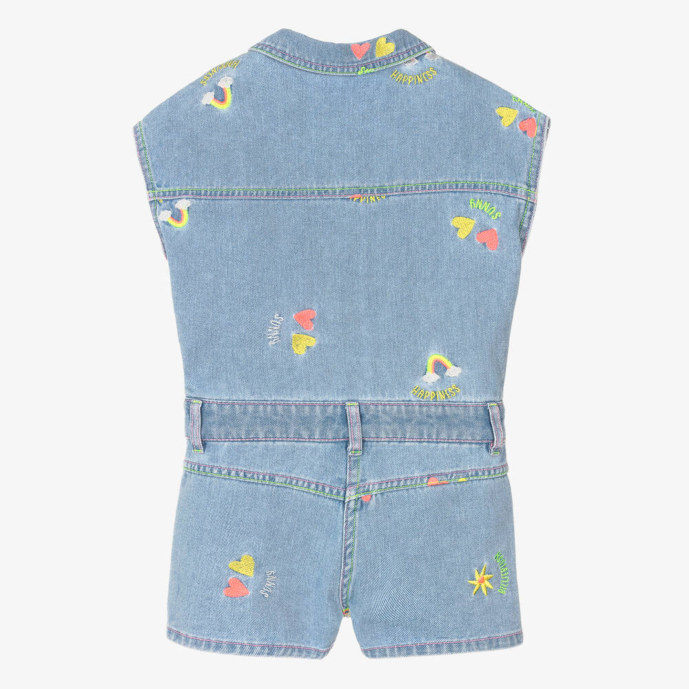 Billieblush-Girls Blue Denim Embroidered Playsuit | Childrensalon Outlet