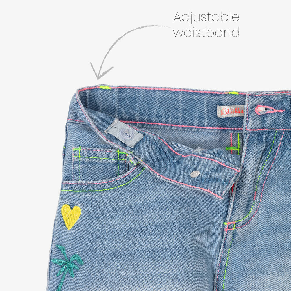 Billieblush-Girls Blue Denim Embroidered Shorts | Childrensalon Outlet