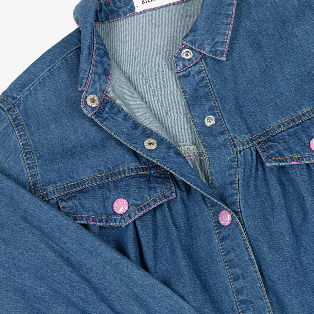 Billieblush-فستان جينز أزرق للبنات مع حواف مزينة | Childrensalon Outlet