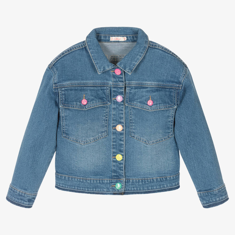 Billieblush - Girls Blue Denim Unicorn Logo Jacket | Childrensalon