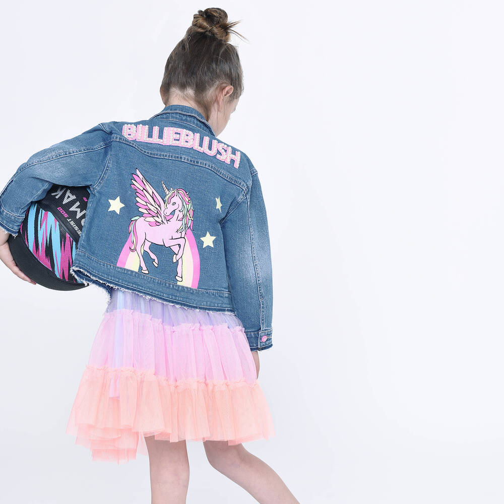 Billieblush-Girls Blue Denim Unicorn Logo Jacket | Childrensalon Outlet