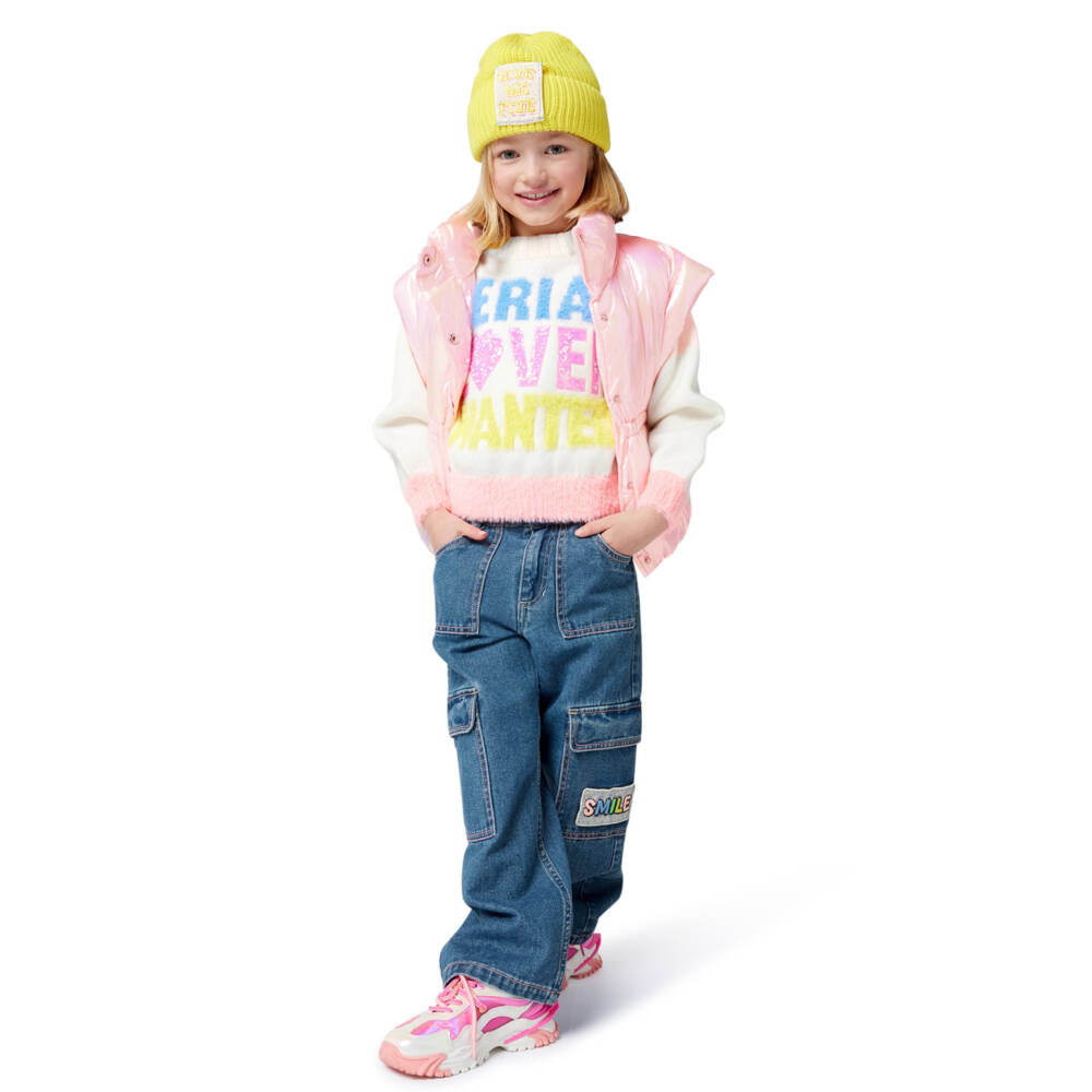 Billieblush-Girls Blue Denim Wide-Leg Cargo Jeans | Childrensalon Outlet