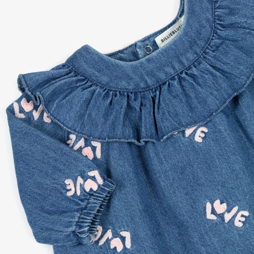 Billieblush-Girls Blue Embroidered Denim Dress | Childrensalon Outlet