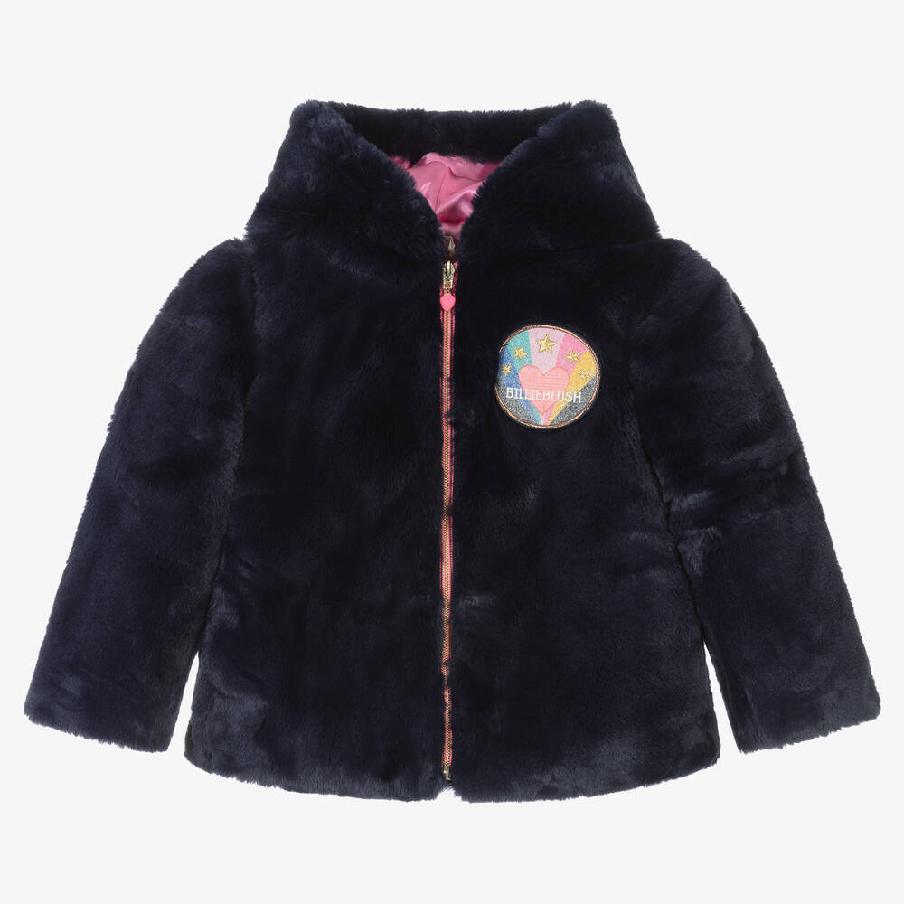 Billieblush - Girls Blue Faux Fur Jacket | Childrensalon