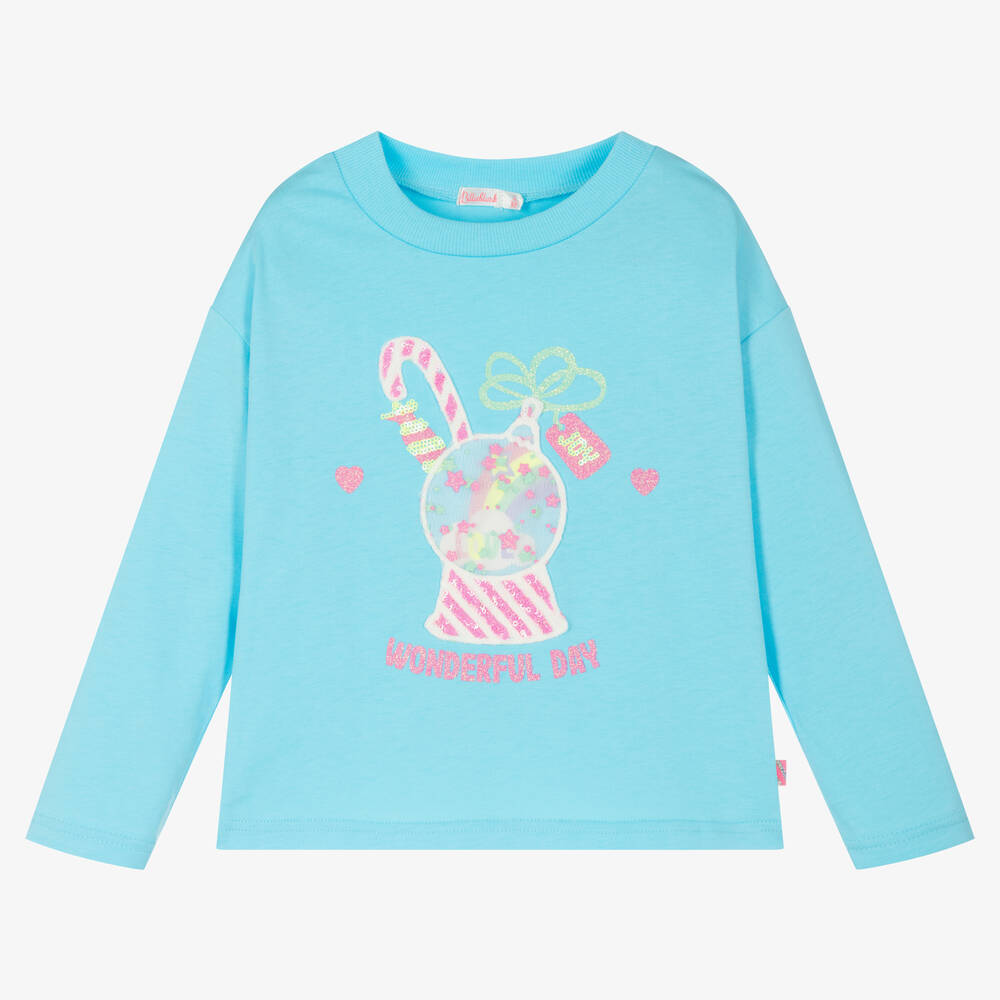 Billieblush - Girls Blue Festive Cotton Top | Childrensalon