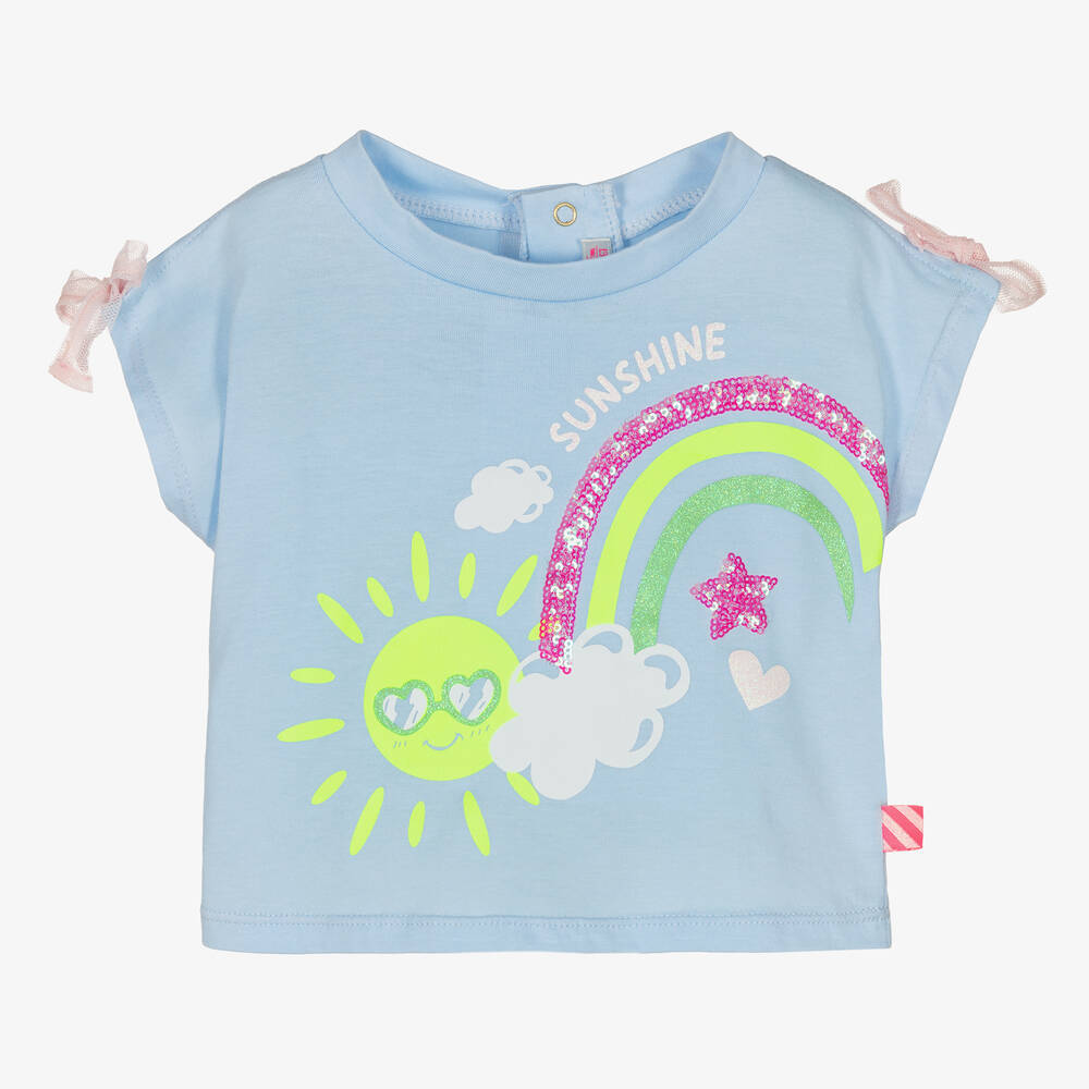 Billieblush - Girls Blue Glitter Cotton T-Shirt | Childrensalon