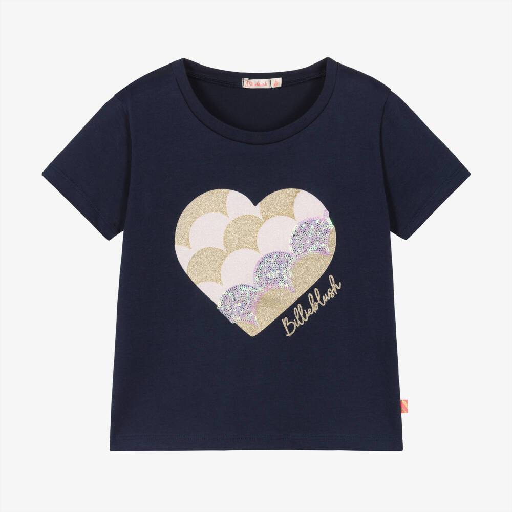 Billieblush-Girls Blue Heart Cotton Tee | Childrensalon Outlet