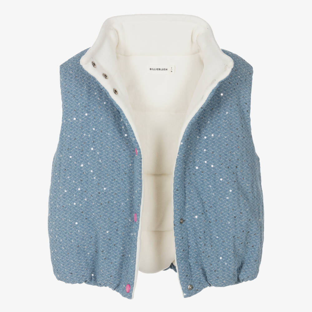 Billieblush-Girls Blue Jacquard Denim Sequinned Gilet | Childrensalon Outlet