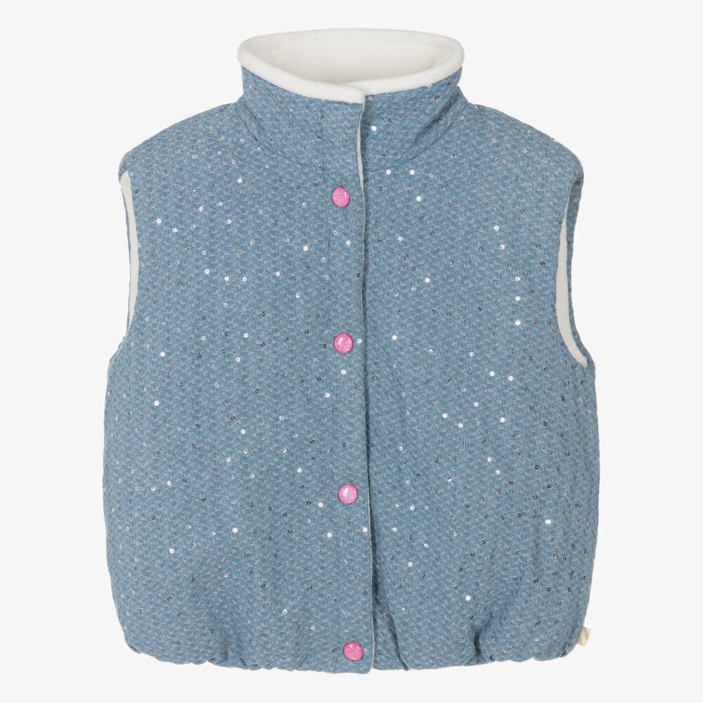 Billieblush-Girls Blue Jacquard Denim Sequinned Gilet | Childrensalon Outlet