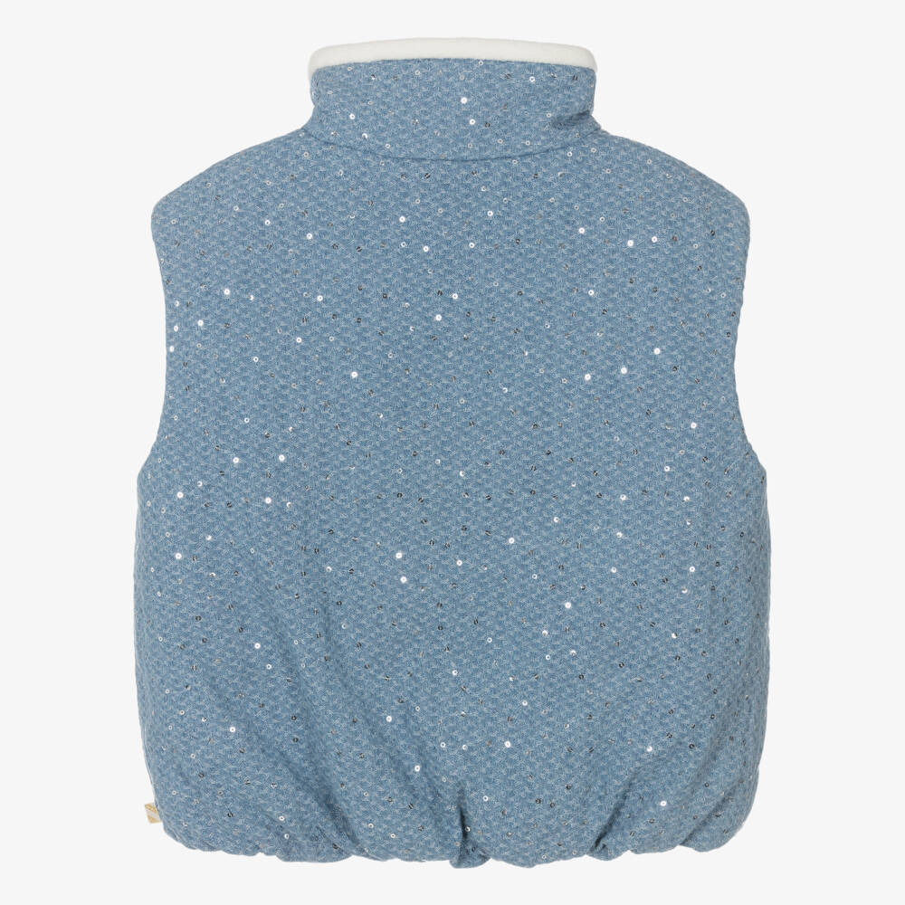 Billieblush-Girls Blue Jacquard Denim Sequinned Gilet | Childrensalon Outlet
