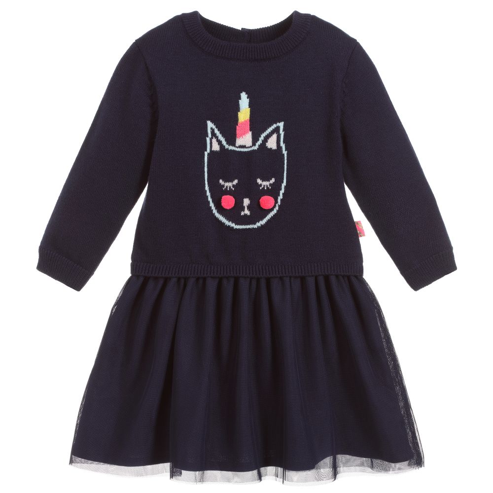 Billieblush - Girls Blue Knit & Tulle Dress | Childrensalon