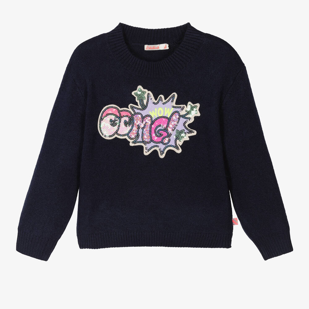 Billieblush - Blauer Strickpullover mit Paillettenstern für Mädchen | Childrensalon